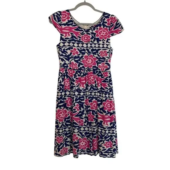 Anthropologie Maeve Peralta Flared Dress Bird Floral Size 2 Pockets Fit & Flare - Picture 1 of 7